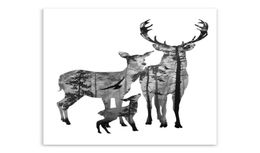 Art unframe drawing core custom Scandinavian simple black and white deer family decorative painting hangs a picture poster motivat5224188