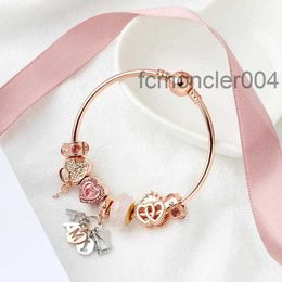 Bangle Original Pandoras Fashion S925 Silver Rose Gold Charm Beads Heart Lock Bangles Women Chain Letter Bracelets Jewellery Holiday Gift LWLM
