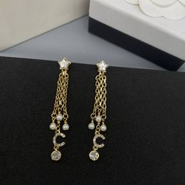 2024 Luxury quality charm drop earring with nature shell beads in 18k gold plated tassel design sparkly diamond have stamp box PS3639A