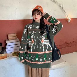 Women's Sweaters Knitted Sweater Half High Collar Long Sleeve Oversized Vintage Red Year Christmas Loose Pullover Jumpers