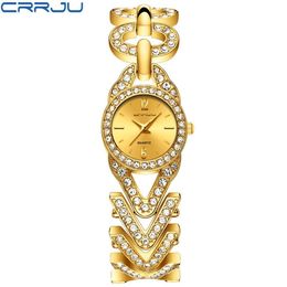 cwp 2021 Women Watches CRRJU Golden Waterproof Wrist Watch Fashion Jewellery Bracelet Stainless Steel Quartz Male Gift227D