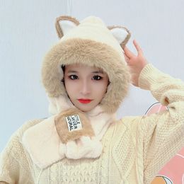 Winter Thickened and Velvet Warm Ear Scarf Hat Two Piece Set of Cute Women's Cold Resistant Trend Rabbit Hair 231220