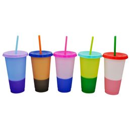 Color-changing stadium cup 24 ounces plastic cups in 5 Colours color-changing cups reusable plastic cups plastic cups with lids280z