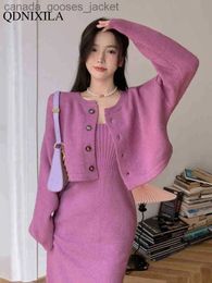 Two Piece Dress Korean Autumn Winter Women's Suit with Long Skirt Sets Fashion casual Elegant Women Sweater Top Knitted Strap Dress 2 Piece Set L231221