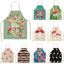 1Pcs Flamingo Pattern Kitchen Aprons Woman Adult Kids Cotton Linen Bibs Home Cooking bbq Apron Cleaning Accessory 53*65cm