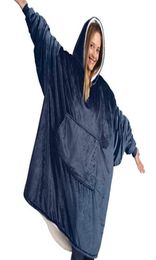 Winter Outdoor Hooded Pocket Blankets Warm Soft Hoodie Slant Robe Bathrobe Sweatshirt Pullover Fleece Blanket With Sleeves1745162