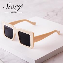 Sunglasses Storey Vintage Beige Square Women 2021 Brand Designer Retro Leopard Large Frame Sun Glasses Shades For Female S77182H249A