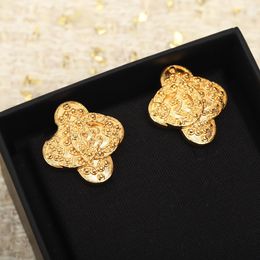 2024 Luxury quality charm clip earring with flower engrave design have stamp box in 18k gold plated PS3637A