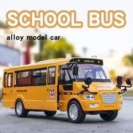 1 32 American School Bus Alloy Model Car Educational Diecast Scale Toy Vehicle Collection Sound Light Kids Gift 231221