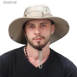 Wide Brim Hats Bucket Hats Summer Men Bucket Hat Outdoor UV Protection Wide Brim Panama Safari Hunting Hiking Hat Mesh Fisherman Hat Beach Sunscreen CapL231221