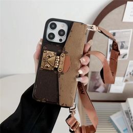 Fashion Card Holder Crossbody iPhone Cases for iPhone 15plus 15promax 15pro 15 14plus 14promax 14 13promax 13pro 13 12pro 12 11 Luxury Leather Cover Lanyard 3218