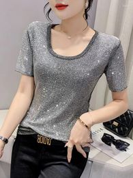 Women's T Shirts 2023 Summer Bright Diamond T-shirt Short Sleeve Design Sense Heavy Industry Top Small Shirt Wear