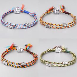 Charm Bracelets Tibetan Buddha Head Amulet Thread Woven Rope For Women Friendship Couple Pendent Bracelet Men Gift