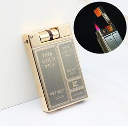 Highend Luxury Business Gold Brick Jet Metal Lighter Torch Turbo Grinding Wheel Butane Gas Lighters Flint Inflated Men Gift NO GA5255289