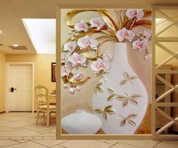 Custom Mural 3D Embossed Flower Vase Entrance Corridor Po Modern Designs Home Decor Self Adhesive Wallpapers Living Room2666329
