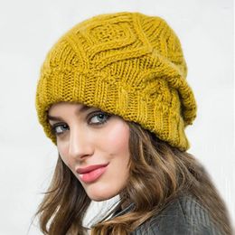 Berets Casual Yellow Black Girl's Hats Knitted Keep Warm Lovely Bonnets For Women Thick Winter Caps Solid Female Handmade Soft