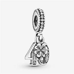 New Arrival 100% 925 Sterling Silver 40th Celebration Dangle Charm Fit Original European Charm Bracelet Fashion Jewelry Accessorie249H