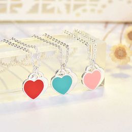 2024 Designer Qiao Lan Xuan Plating Pure Silver Love Oil Dropping Enamel Red Blue Pink Heart Shaped t Family Necklace Collar Chain Women's Jewellery