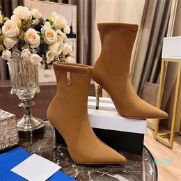 women's boots slim high heels pointed toe untied cuffs elastic fabric cover formal dress casual banquet work party matching size 35-42