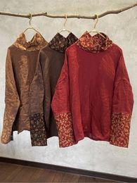 Women's Blouses Women Loose Cotton Linen Patchwork Blouse Female Vintage Shirt Ladies Spliced Tops 2024 Spring Autumn
