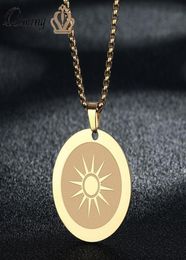 Pendant Necklaces Gold Sunburst Necklace For Women Circle Round Charm Simple Style Stainless Steel Jewelry Sun Choker Collier3040836
