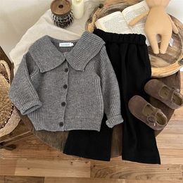 Children s Clothing Suits Autumn Winter Girls Fashionable Korean Style Girls Sets Knitted Sweater Black Pants Two Piece Set 231221