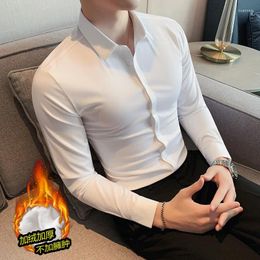Men's Casual Shirts Social Shirt High Quality Korean Luxury Clothing Fashion Elastic Long Sleeve For Men Slim Fit Prom Tuxedo