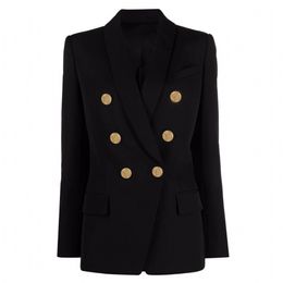 5 Colors Hot Top Quality Classical Blazers Women's Double-Breasted Blazer Slim Jacket Metal Buttons Retro Shawl Collar Coat Outwear