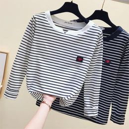 Women's T Shirts SUSOLA Lady Women Striped Long Sleeve 95% Cotton Tops Casual Autumn TopsPull Femme