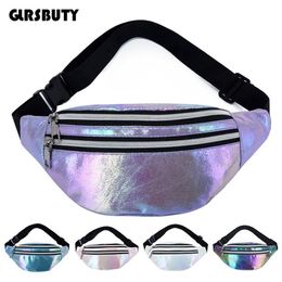 2020 Holographic Fanny Pack Hologram Waist Bag Laser PU Beach Traverl Banana Hip Bum Zip Waistbags Women Belt Bag for Girls328j