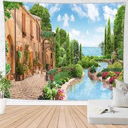Tapestries Landscape Tapestry Retro European Holiday Decorations Natural Scenery Sea Mountain Beach Dormitory Home Decor INS For Balcony