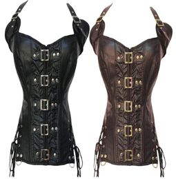 Gothic faux Leather steampunk Corset sexy Straps lingerie waist cincher Bustier Push Up clubwear Costume S2XL6007647