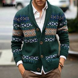 Men's Sweaters Ladiguard Plus Size Men Knitted Sweaters Men's Knitwear 2023 Vintage 3D Print Top Cardigans Lepal Collar Striped Sweater Homme J231220