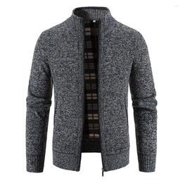 Men's Sweaters Men Knit Sweater Slim Fit Coat Stand Collar Knitted Cardigan With Zipper Closure Thick Winter For Fall