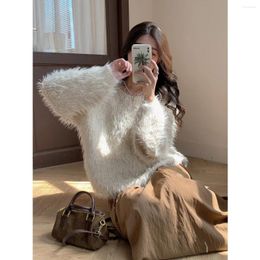 Women's Sweaters Imitation Mink Fleece Pullover Sweater Autumn And Winter Slouchy Style One Line Neck Knitted Top