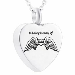 In Memory Of Dad Type Angel Wings Ashes Jewelry Necklace Cremation Pendant with Pretty Package Bag243K