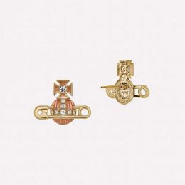 Designer viviene Westwoods Viviennewestwood Empress Dowager Saturn Pins Enamel Earrings for Women Light Luxury Sweet Blue Orange Planet Earrings 22256