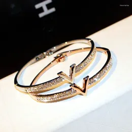 Bangle Luxury Jewellery Women Crystal V Bracelet Korean Fashion Trendy Geometric Exquisite Letter Pulseras Mujer