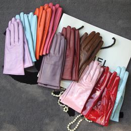 Elegant Women Gloves Genuine Lambskin Real Leather Sheepskin Autumn And Winter Plus Velvet Trendy Female Short Glove 27 Colours 231220