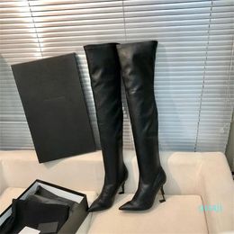 Boots pointed toes boot Letter high heels stretched Leather sole for women luxury designer heeled shoes