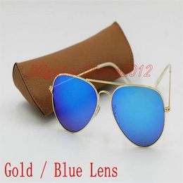 sell Brand New Designer Fashion Colour Mirror Men Women Polit Sunglasses UV400 Vintage Sport Sunglasses Gold Blue 58MM 62MM Len271d