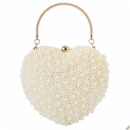 Evening Bags 2023 Pearls Heart Shaped Wedding Clutch Purse Fl Side Beads Mini Wallets With Chain Shoder For Girls Mn1518 230309 Drop Dh1Gp