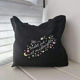 Shopping Bags Meet Me At Midnight Space Embroidered Women Canvas Shoulder Bag Kpop Ladies Cotton Cloth Fabric Retro Handbags