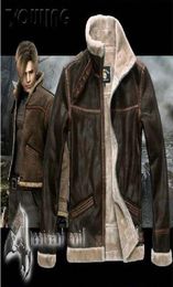 RE4 RESIDENT EVIL 4 IV LEON KENNEDY PU Faux LEATHER FUR JACKET All Size Leather Costumes Longsleeve Coat DHL 8276338