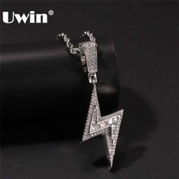 UWIN Silver Colour Iced Bolt Necklaces Fashion CZ Pendant Lightning Pendants Jewellery Mens Hiphop Chains Drop 210929290k