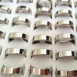 Whole Bulk lots 100PCS Unisex Silver 6mm Plain Quality Shiny 316L Stainless Steel Wedding Engagement Rings Lovers Couples Fing287M