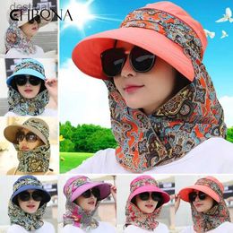 Wide Brim Hats Bucket Hats Fashion Women Summer Outdoor Riding Anti-UV Sun Hat Beach Foldable Sunscreen Floral Print Caps Neck Face Wide Brim HatL231221