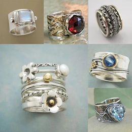 Vintage Tibetan Moonstone Big Healing Crystal Rings for Women Boho Antique Indian Ring Fine Jewellery Girls Ladies Gifts 231221