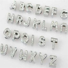 Whole 10mm 130pcs lot A-Z full rhinestones Slide letters DIY Alphabet Charm Accessories fit for 10mm pet collar keychains228F