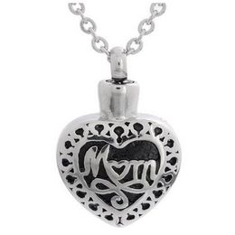 Lily Cremation Jewelry Stainless Steel Waterproof Mom Heart Urn Pendant Memorial Ash Keepsake Pendant Necklace with a Gift Bag303j
